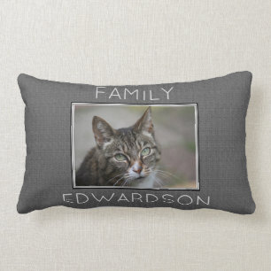 Coussin Rectangle Nom gris de monogramme de famille de toile de jute