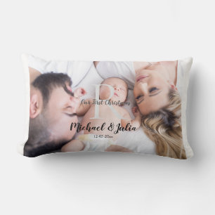 Coussin Rectangle nom monogramme simple personnalisé premier noël