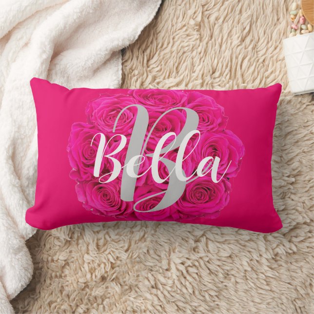 Coussin Rectangle Nom noir rose personnalisé (Couverture)