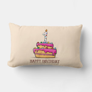 Coussin Rectangle Nom personnalisé, 1er anniversaire, gâteau rose do