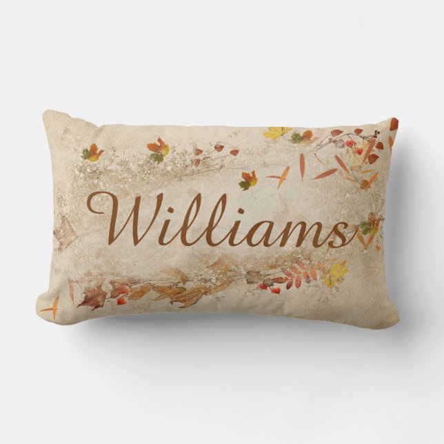 Coussin Rectangle nom personnalisé avec automne avec feuille (Recto)