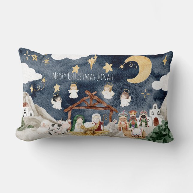 Coussin Rectangle Nom personnalisé Christian Kids Noël (Recto)