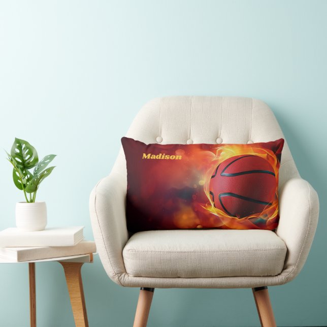 Coussin Rectangle Nom personnalisé Flaming Basketball (Chaise)