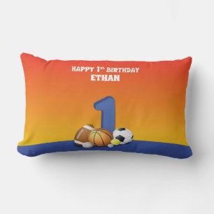 Coussin Rectangle Nom personnalisé Garçon 1er Anniversaire Balles de