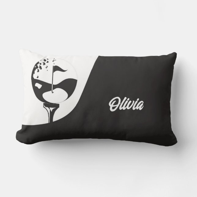 Coussin Rectangle Nom personnalisé Hello Black and White Golf (Recto)