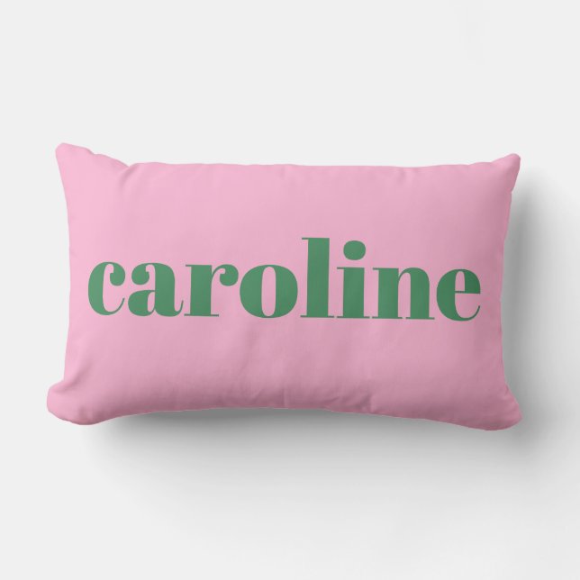 Coussin Rectangle Nom personnalisé moderne élégant rose vert mignon (Recto)