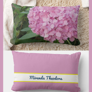 Coussin Rectangle Nom personnalisé Pink Hydrangea Flowers