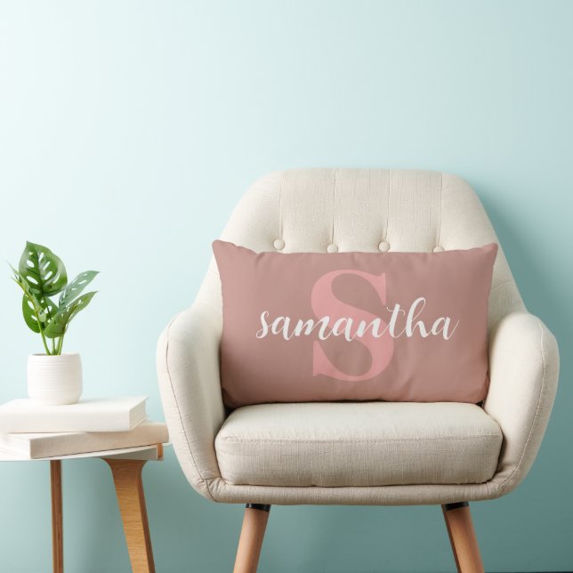 Coussin Rectangle Nom personnalisé rose poudrée & blanc (Chaise)