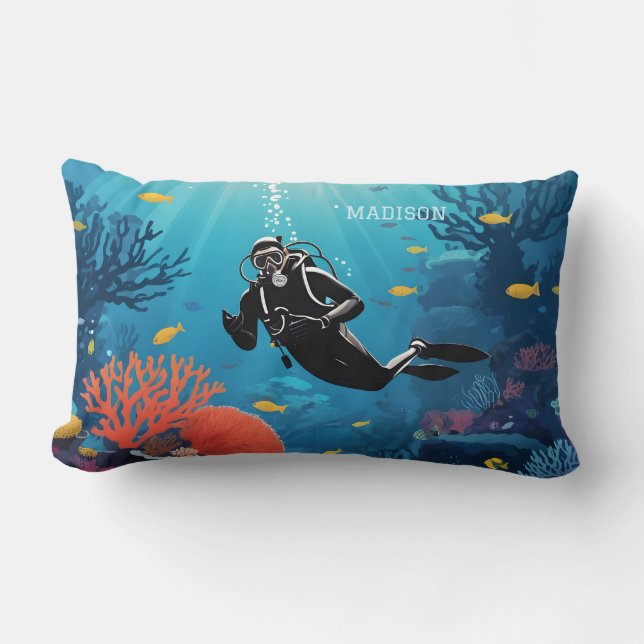 Coussin Rectangle Nom personnalisé Scuba Diver (Recto)