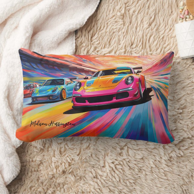 Coussin Rectangle Nom personnalisé Sportscars colorés (Couverture)