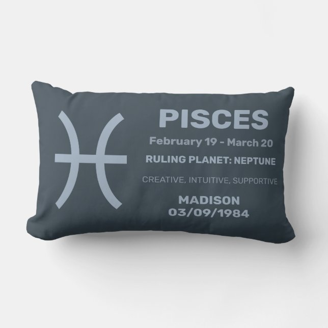 Coussin Rectangle Nom personnalisé / Texte Zodiac Signes Poissons (Recto)