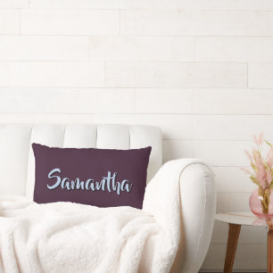 Coussin Rectangle Nom personnalisé violet foncé et bleu