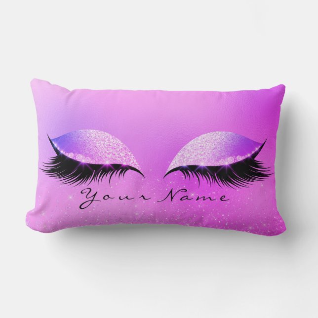 Coussin Rectangle Nom rose vif Princesse Beauté Lashes Maquillage (Recto)