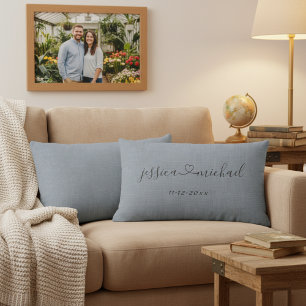 Coussin Rectangle Noms de cœur de script cursif élégant Date de mari