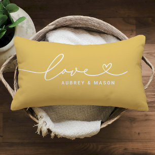 Coussin Rectangle Noms de couple Cœur d'Amour Jaune Doré Gras