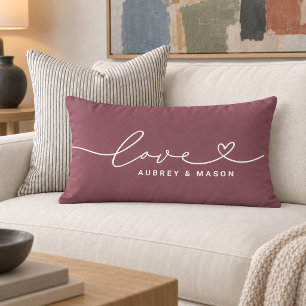 Coussin Rectangle Noms de couple Cœur d'Amour Vin Rosé Romantique