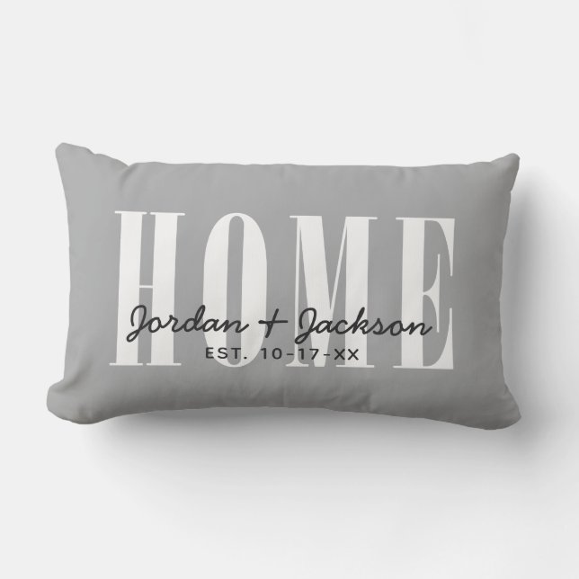 Coussin Rectangle Noms de famille de maison moderne Date établie Gri (Recto)