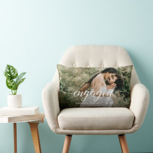 Coussin Rectangle Noms de photos personnalisées de fiançailles date 