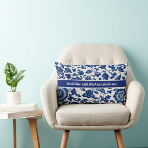 Coussin Rectangle Noms élégants de style bleu français de campagne e