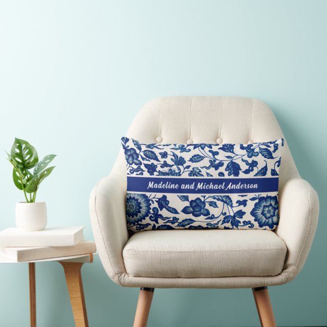 Coussin Rectangle Noms élégants de style bleu français de campagne e (Chaise)