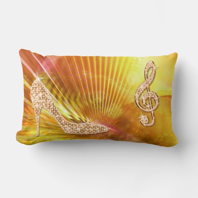 Coussin Rectangle Note de musique orange scintillante et talon aigui (Recto)