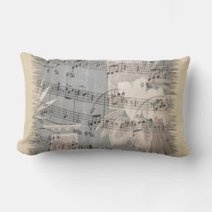 Coussin Rectangle Notes de musique élégantes en bleu et beige