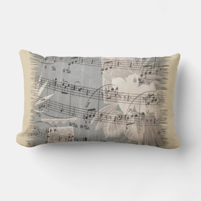 Coussin Rectangle Notes de musique élégantes en bleu et beige (Recto)