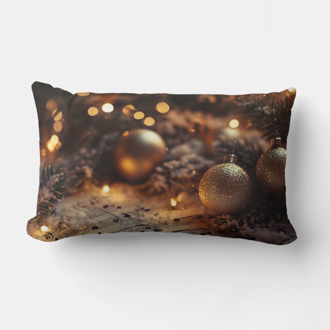 Coussin Rectangle Notes musicales de Noël rustique foncé (Recto)