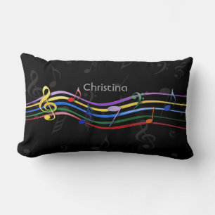 Coussin Rectangle Notes musicales personnalisées en arc-en-ciel