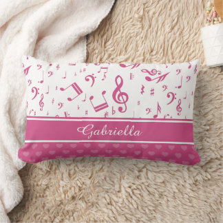 Coussin Rectangle Notes musicales personnalisées et Coeurs Motif ros