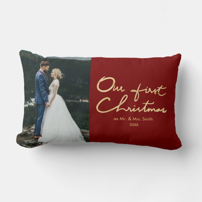 Coussin Rectangle Notre premier Noël en tant que M. & Mme |Nouvelle  (Recto)