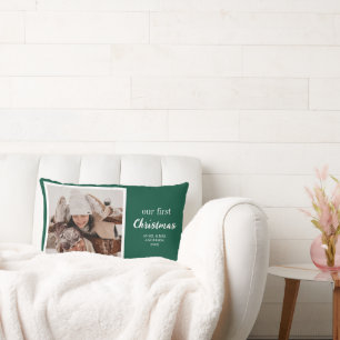 Coussin Rectangle Notre Premier Noël Nouvellement Mariés Photo Scrip