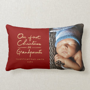 Coussin Rectangle Notre premier Noël, photo personnalisée des gran
