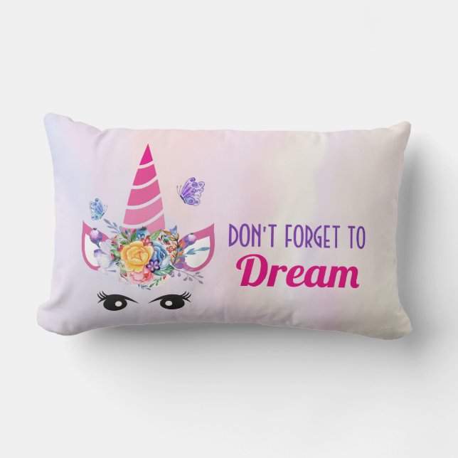 Coussin Rectangle N'oubliez pas de Rêver Licorne Rose Mignonne (Recto)