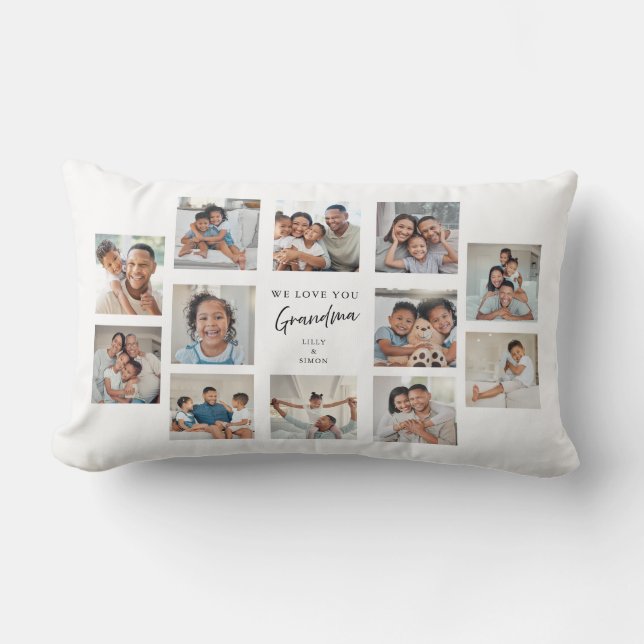 Coussin Rectangle Nous t'aimons grand-mère 12 Grille de collage de p (Recto)