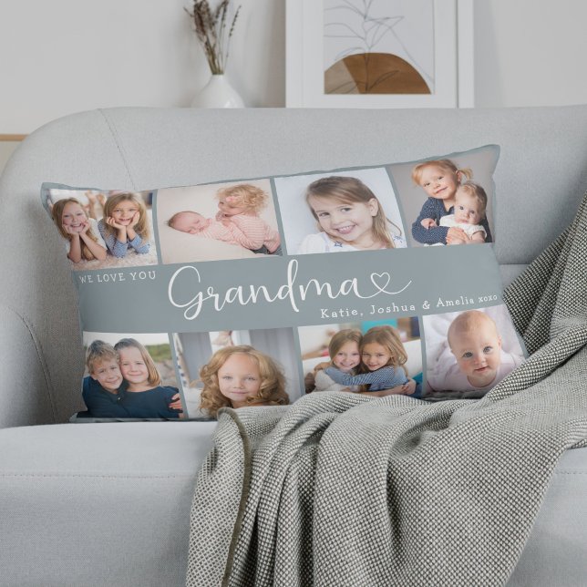 Coussin Rectangle Nous vous aimons Grand-mère Photo Collage Cœur Scr (Créateur téléchargé)