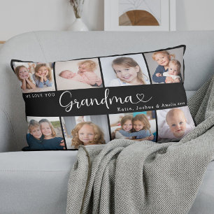 Coussin Rectangle Nous vous aimons Grand-mère Photo Collage Cœur Scr