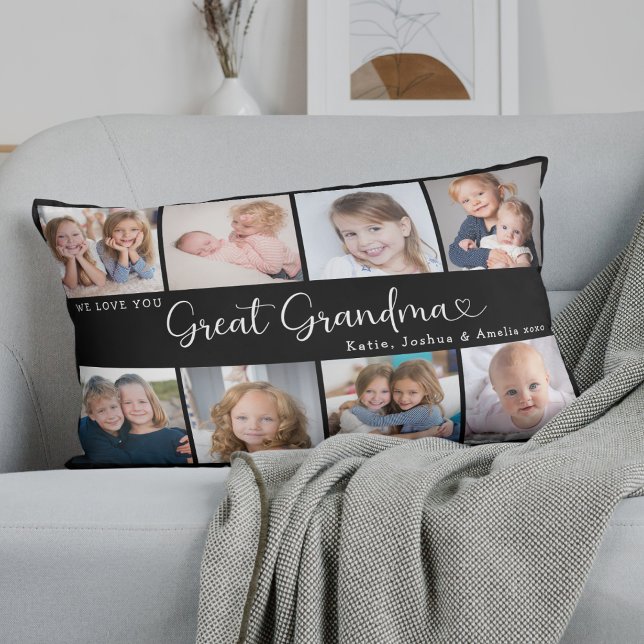 Coussin Rectangle Nous vous aimons Grande Mère Photo Collage Cœur (Créateur téléchargé)