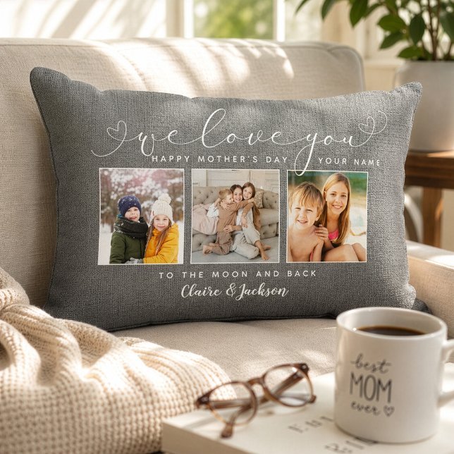 Coussin Rectangle Nous vous aimons Maman Famille Photo Collage Moder (Créateur téléchargé)