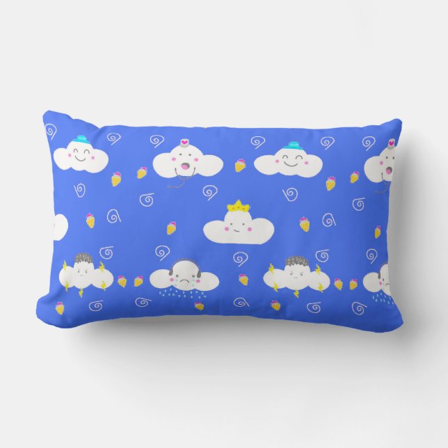 Coussin Rectangle Nuages de dessin animé mignons avec des émotions (Recto)