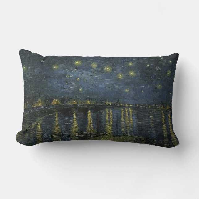 Coussin Rectangle Nuit étoilée sur le Rhône, peinture à l'huile Van  (Recto)