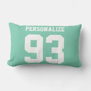 Coussin Rectangle Numéro de maillot de sport vert à la menthe nom zi