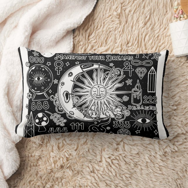 Coussin Rectangle Numérologie Chanceuse Manifestation Magie Noir & B (Couverture)
