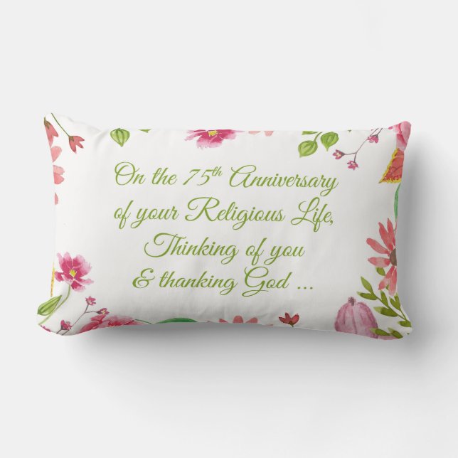 Coussin Rectangle Nun Religious 75e Anniversaire Fleurs aquarelles (Recto)