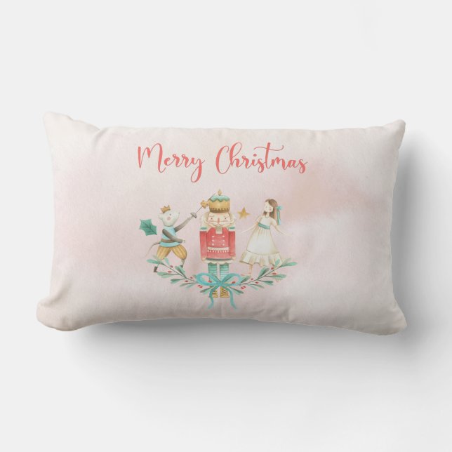 Coussin Rectangle Nutcracker Fille Noël Enfants Rose Aquarelle (Recto)