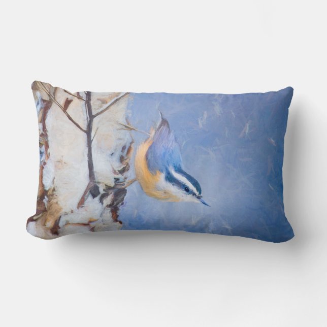 Coussin Rectangle Nuthatch à poitrine rouge Peinture d'art original  (Recto)