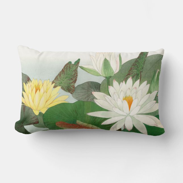 Coussin Rectangle Nymphaea lotus, gravure sur bois japonaise, 1917 (Recto)