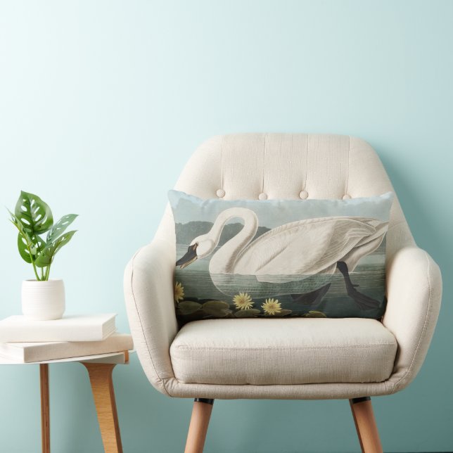 Coussin Rectangle Nymphéa Cygne Blanc Audubon Vintage Art (Chaise)