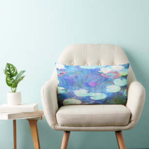 Coussin Rectangle Nymphéas, rose, peinture de Claude Monet