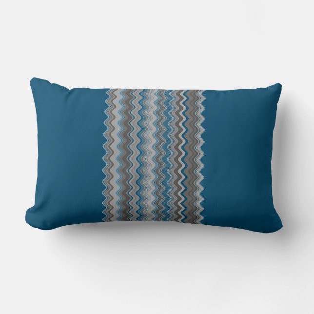 Coussin Rectangle Océan Bleu Argent gris gris gris Wavy Zigzag Motif (Recto)